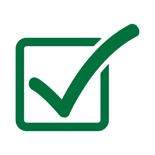 Image shows tick and a box in dark green